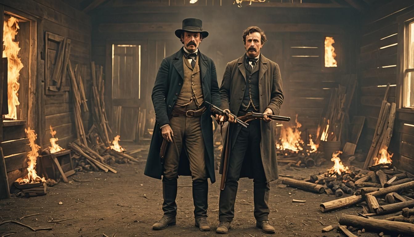 Dramatic Film Still: John Wilkes Booth in Burning Barn