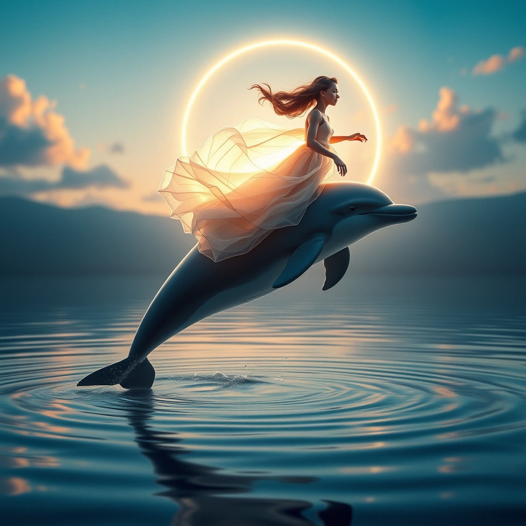 Dolphin and Girl in Lake: Hyper-Realistic 3D Rendering