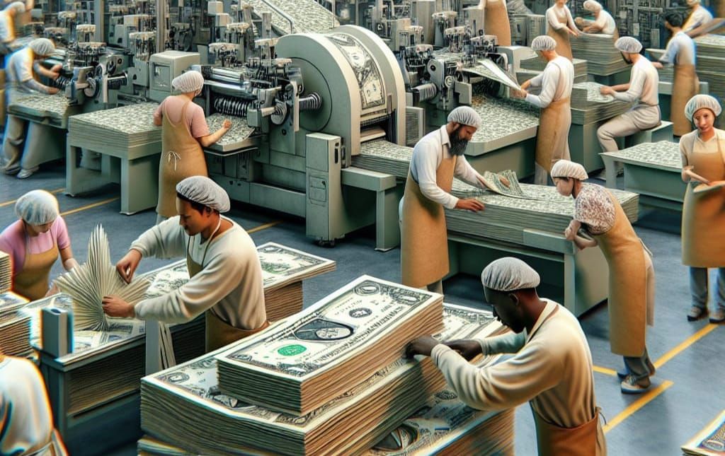 Hispanic and Black Factory Workers Crafting Currency on High...