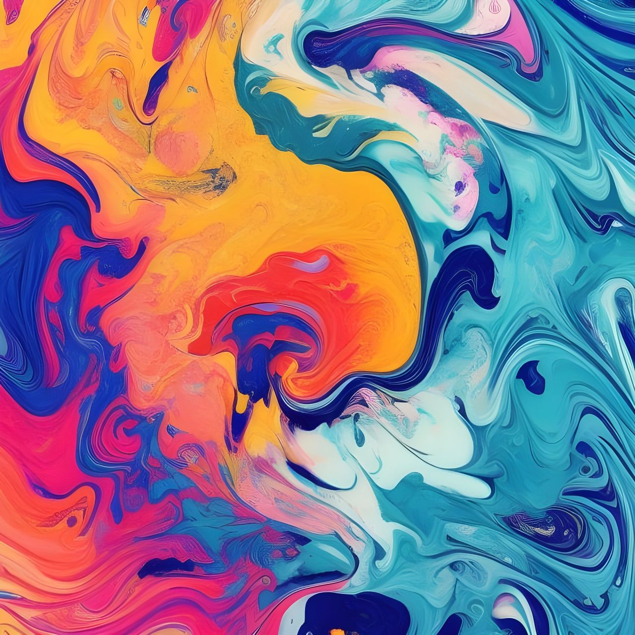 Detailed Yin Yang with Marbling and Oil Splash