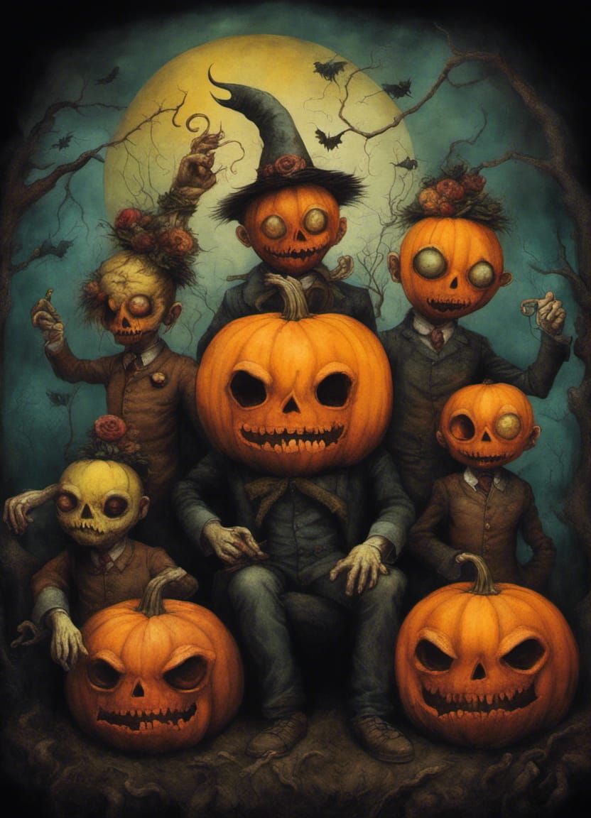 Zombie Pumpkin Gang in Halloween Electric Colors