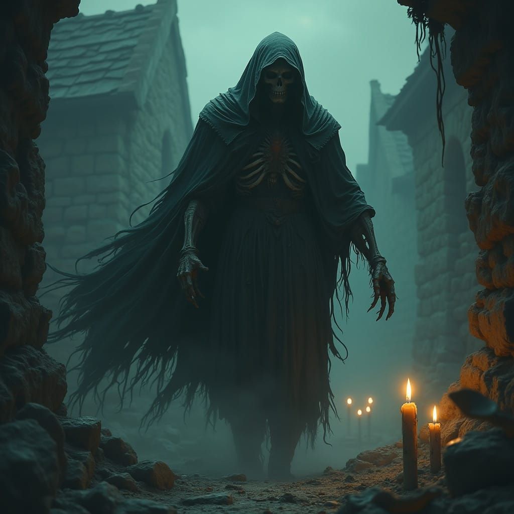 Medieval Undead Haelspawn in Dark Fantasy Landscape