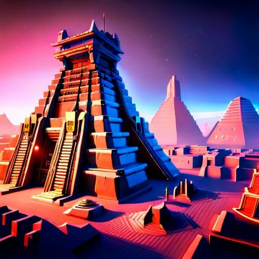 Cyberpunk Mayan Temple in Sci-Fi Style