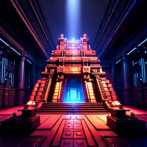 Cyberpunk Mayan Temple in 3D Render