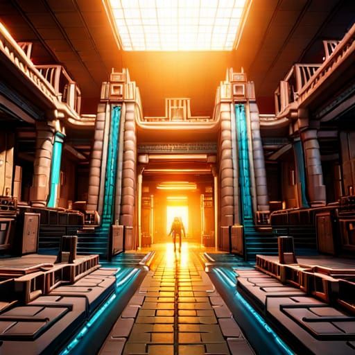Cyberpunk Mayan Temple in 3D Game Style