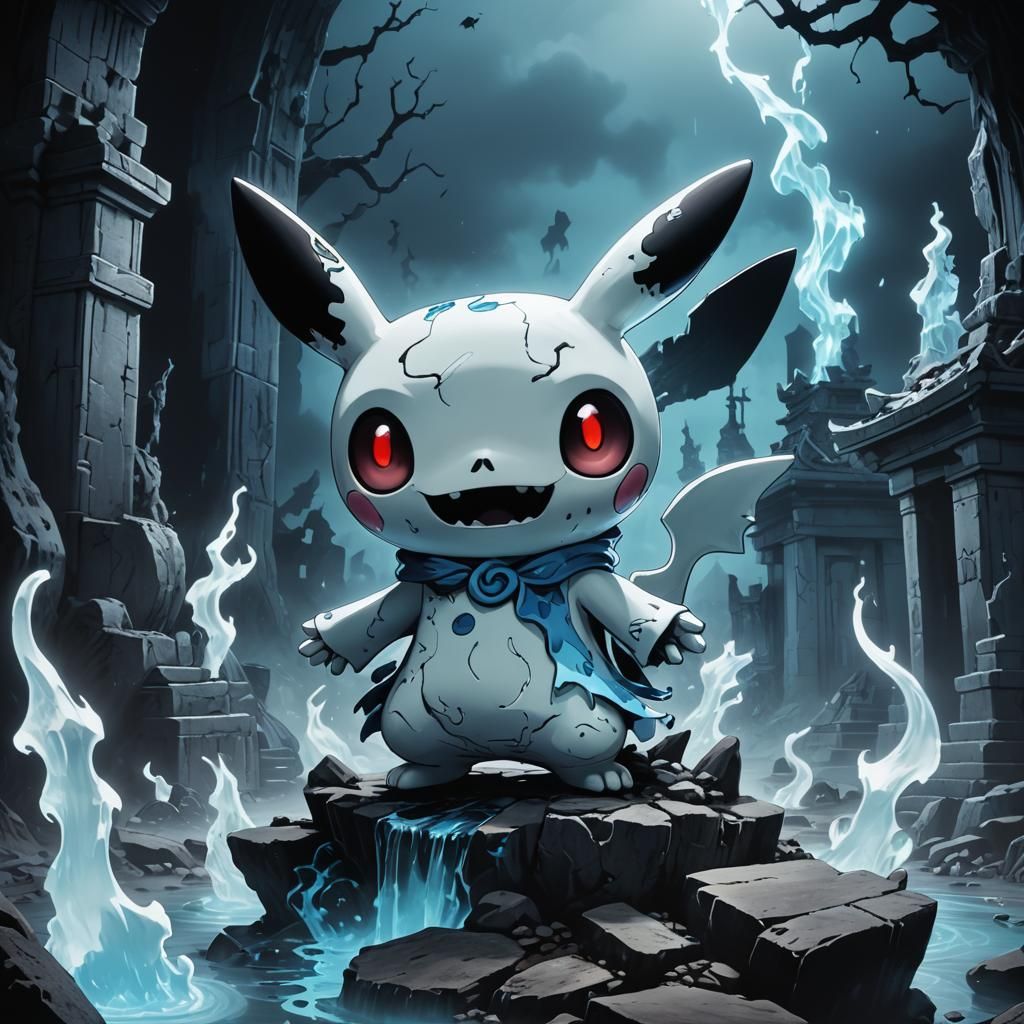 Demonic Mimikyu Emerges: Japanese Horror Anime Style