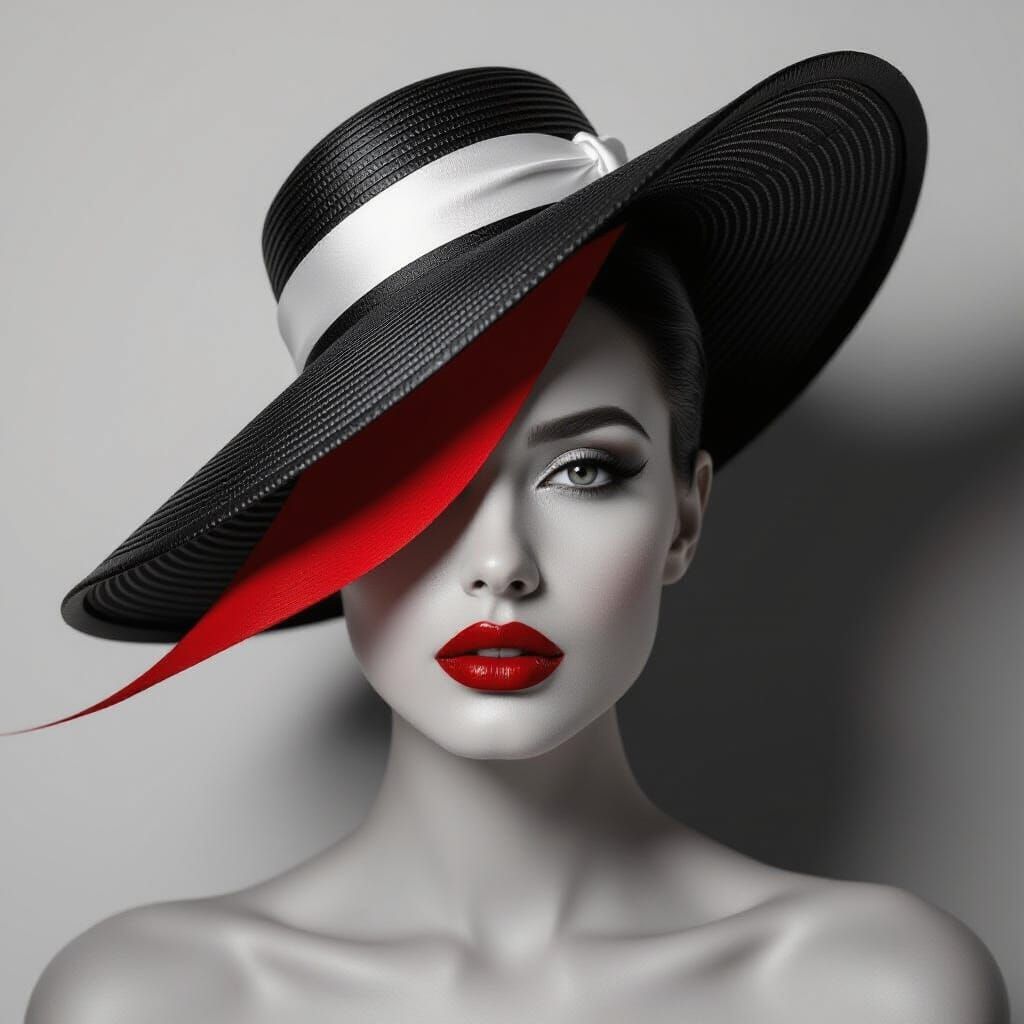 Black and White Portrait of Woman with Crimson Streak