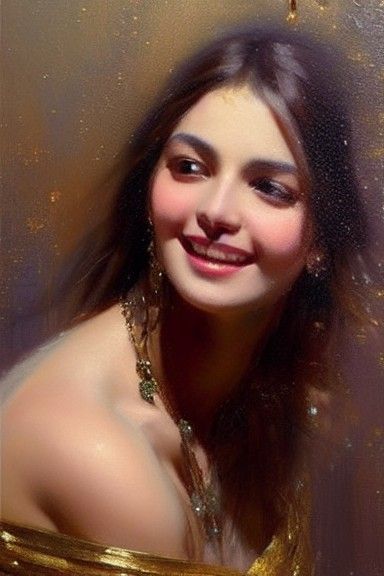 Brunette Greek Goddess in Detailed Oil Painting