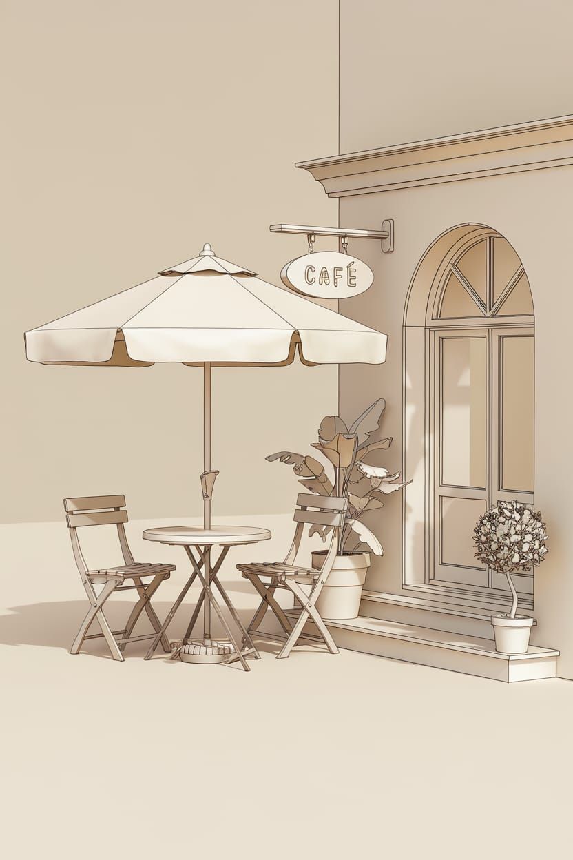 Quaint Cafe: Minimalist Hand-Drawn Style Sketch