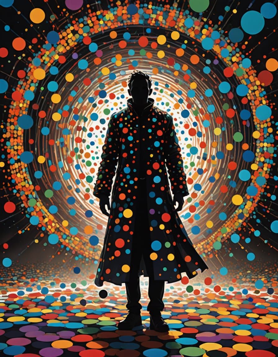 Sorcerer Silhouette Surrounded by Circle Portals