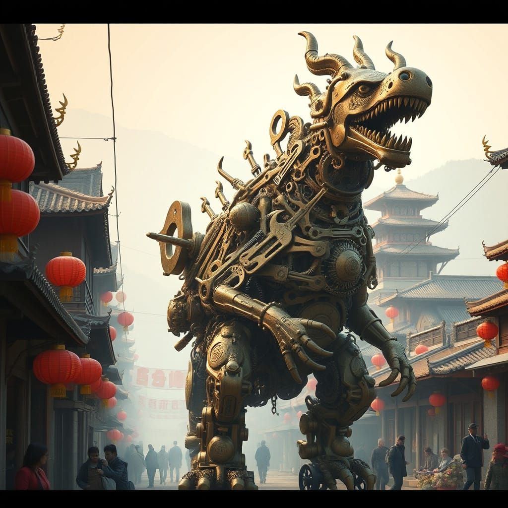 Brass Mech Monster Dominates Chinese Street