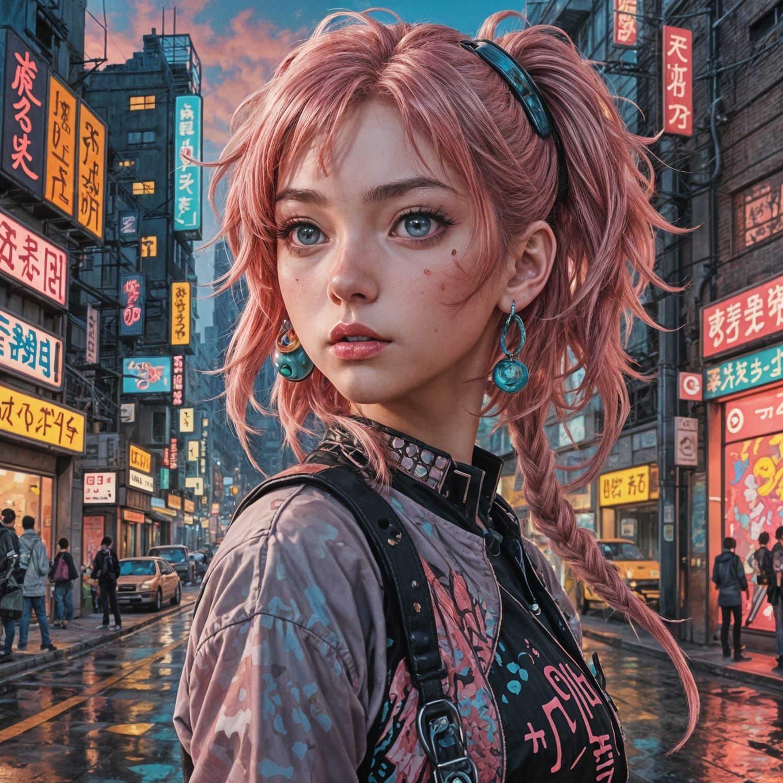 Punk Girl in 80s Anime Style