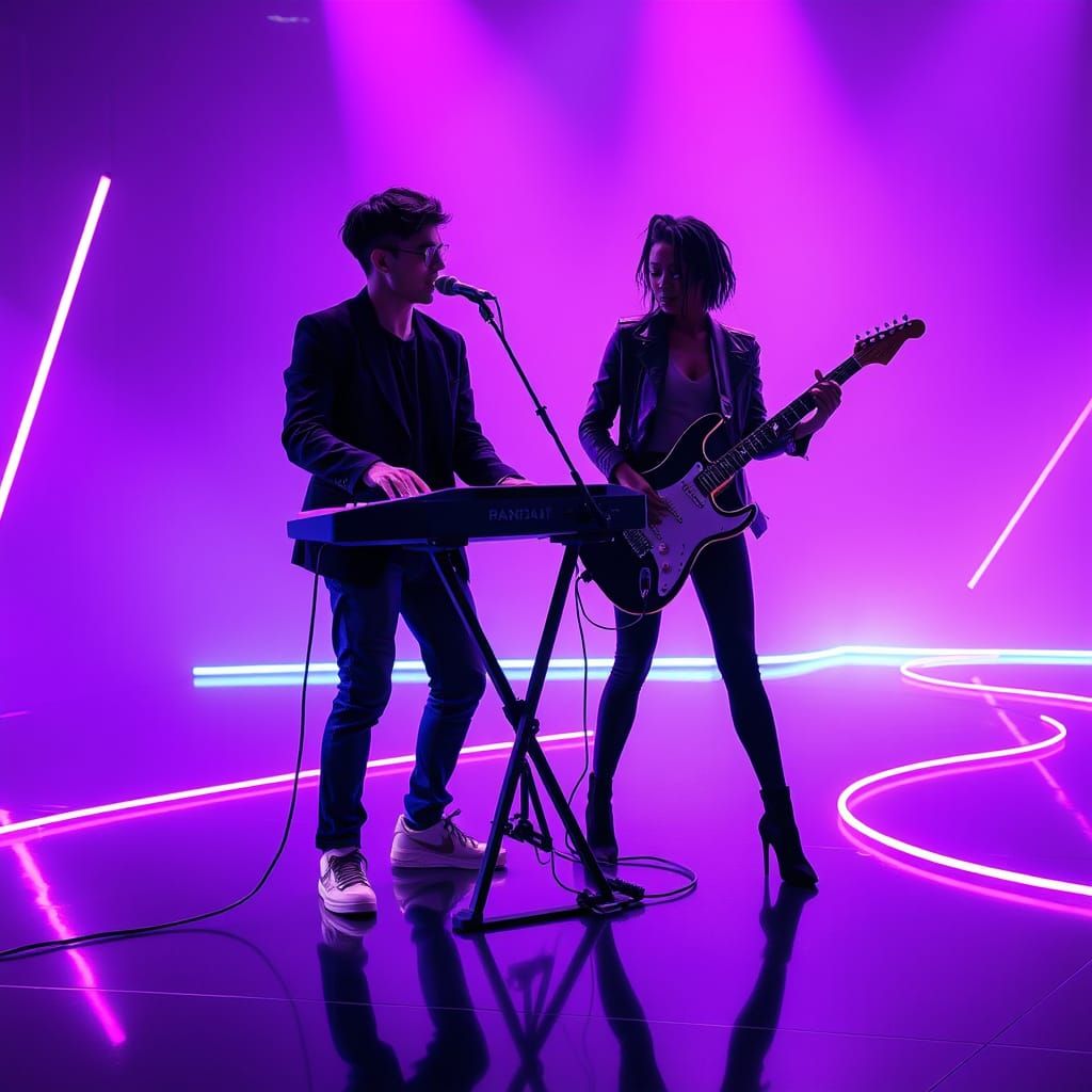 Silhouetted Musicians Shine in Neon-Lit Synth-Pop Performanc...