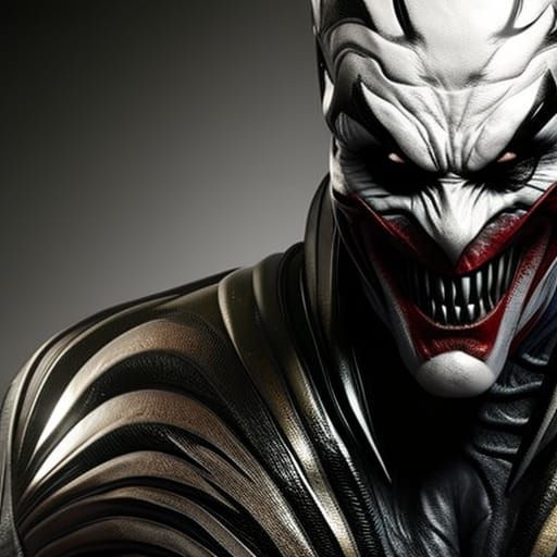 Hyperrealistic Joker as Venom Symbiote: 3D Matte Painting