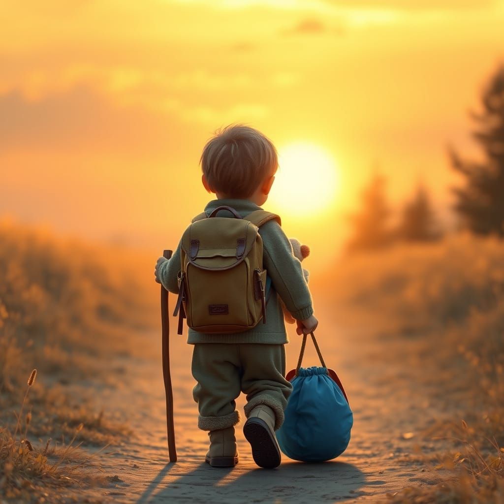 Toddler's Whimsical Adventure at Sunset