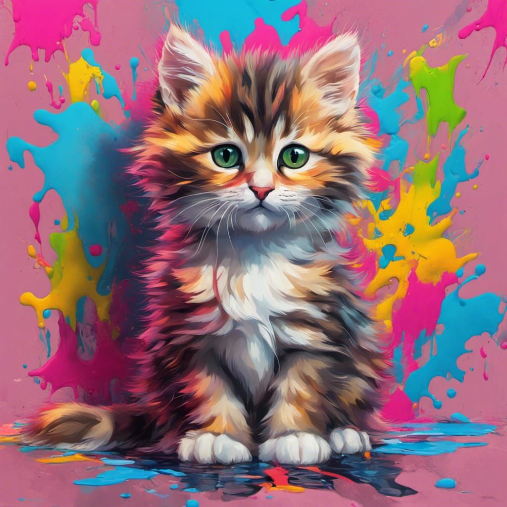Cute Kitten in Graffiti Art Style, 3D Render