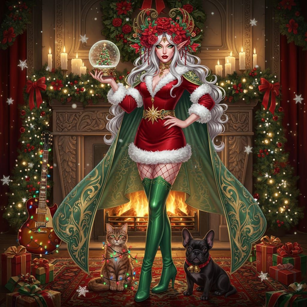 Elegant Elf Fashionista in Festive Holiday Attire