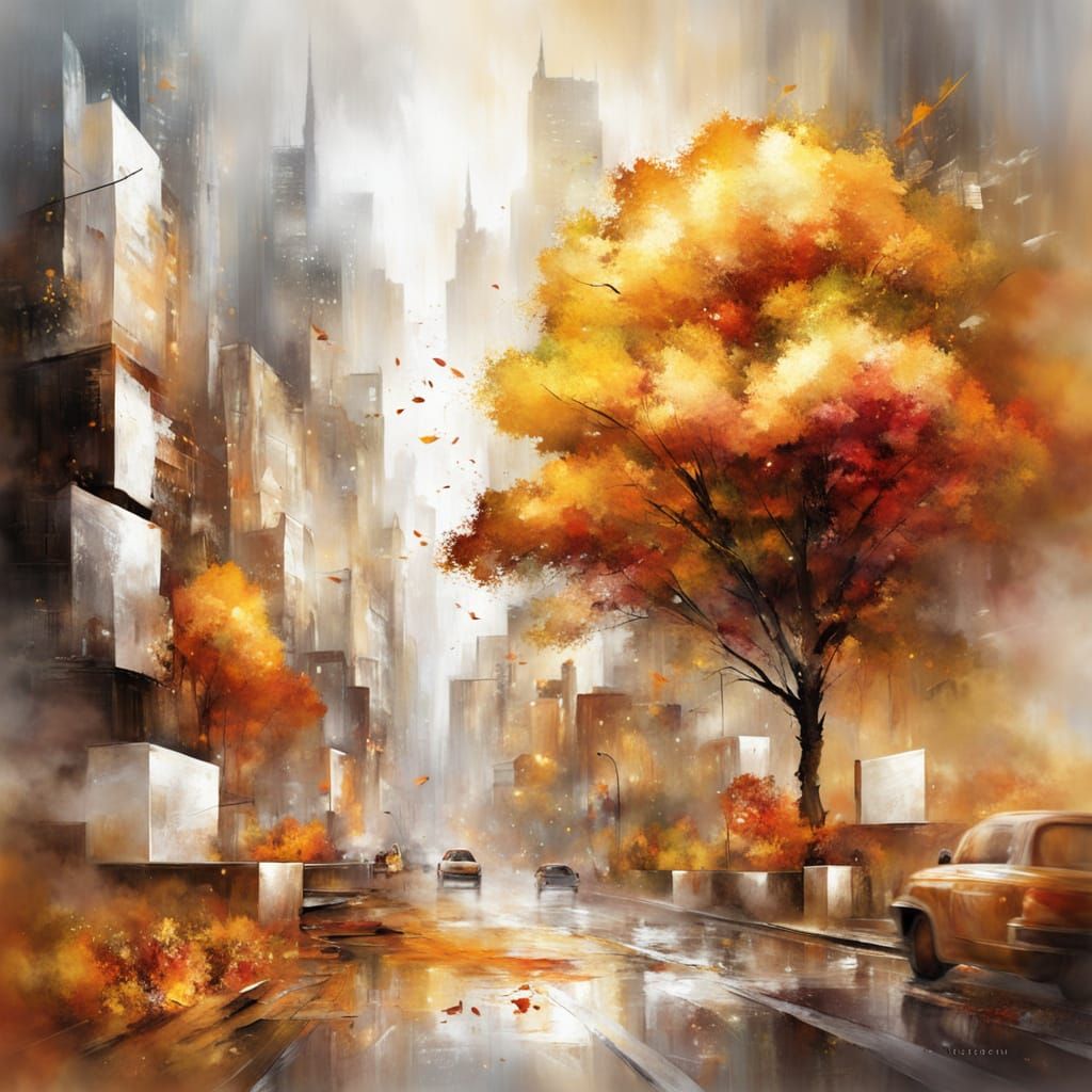 Anime City Autumn Leaves in Square Explosion