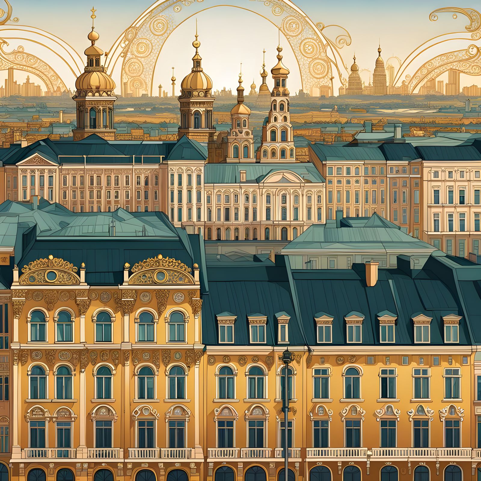 Saint Petersburg Skyline in Klimt Style