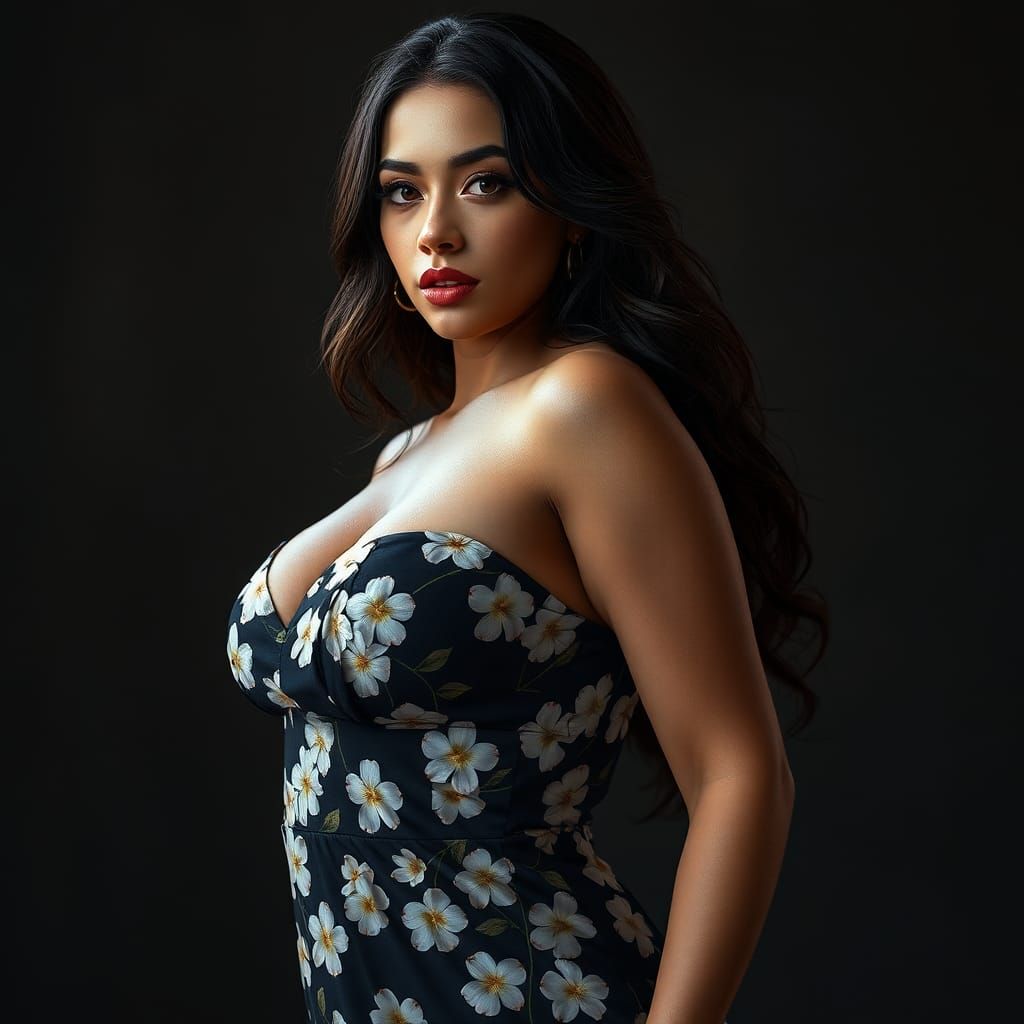 Voluptuous Woman in Jasmine Dress: Matte Painting