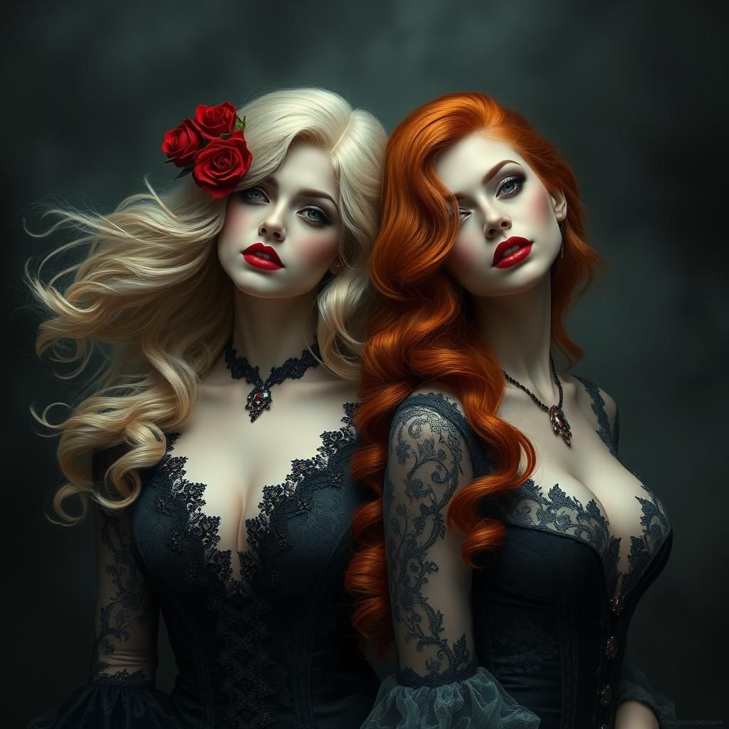 Lesbian Vampire Women in Victorian Pin-Up Style