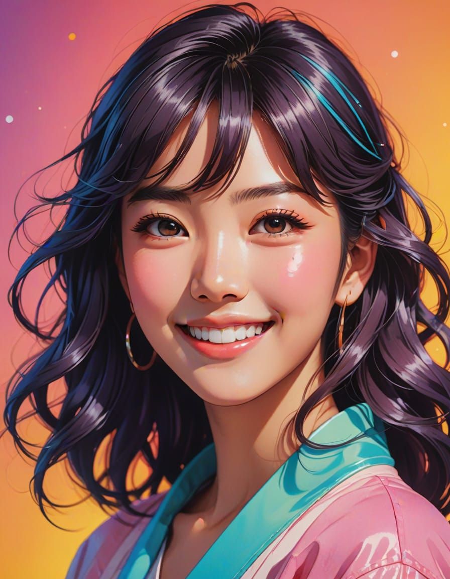 Anime Portrait of a Smiling Japanese Woman