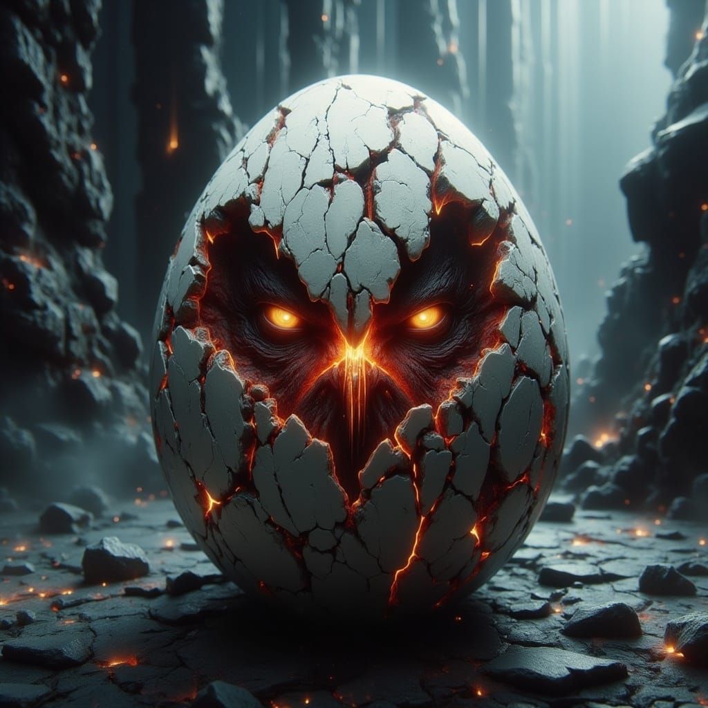 Angry Egg in Dark Fantasy Style
