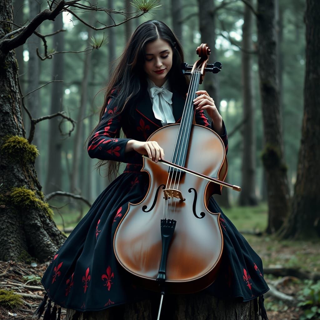 Enchanted Cello Virtuoso in Victorian Whimsy