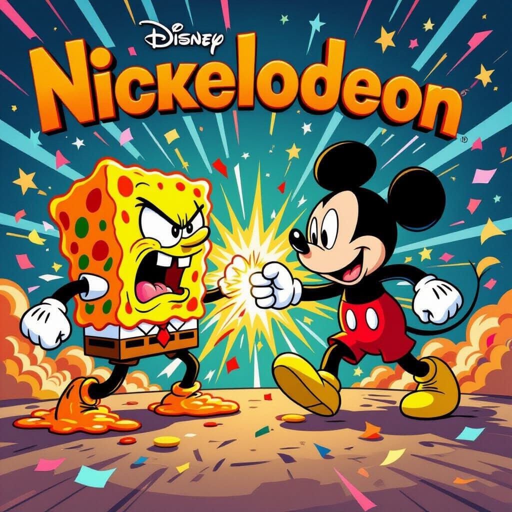 Nickelodeon vs. Disney Channel Logos in Cartoon Battle