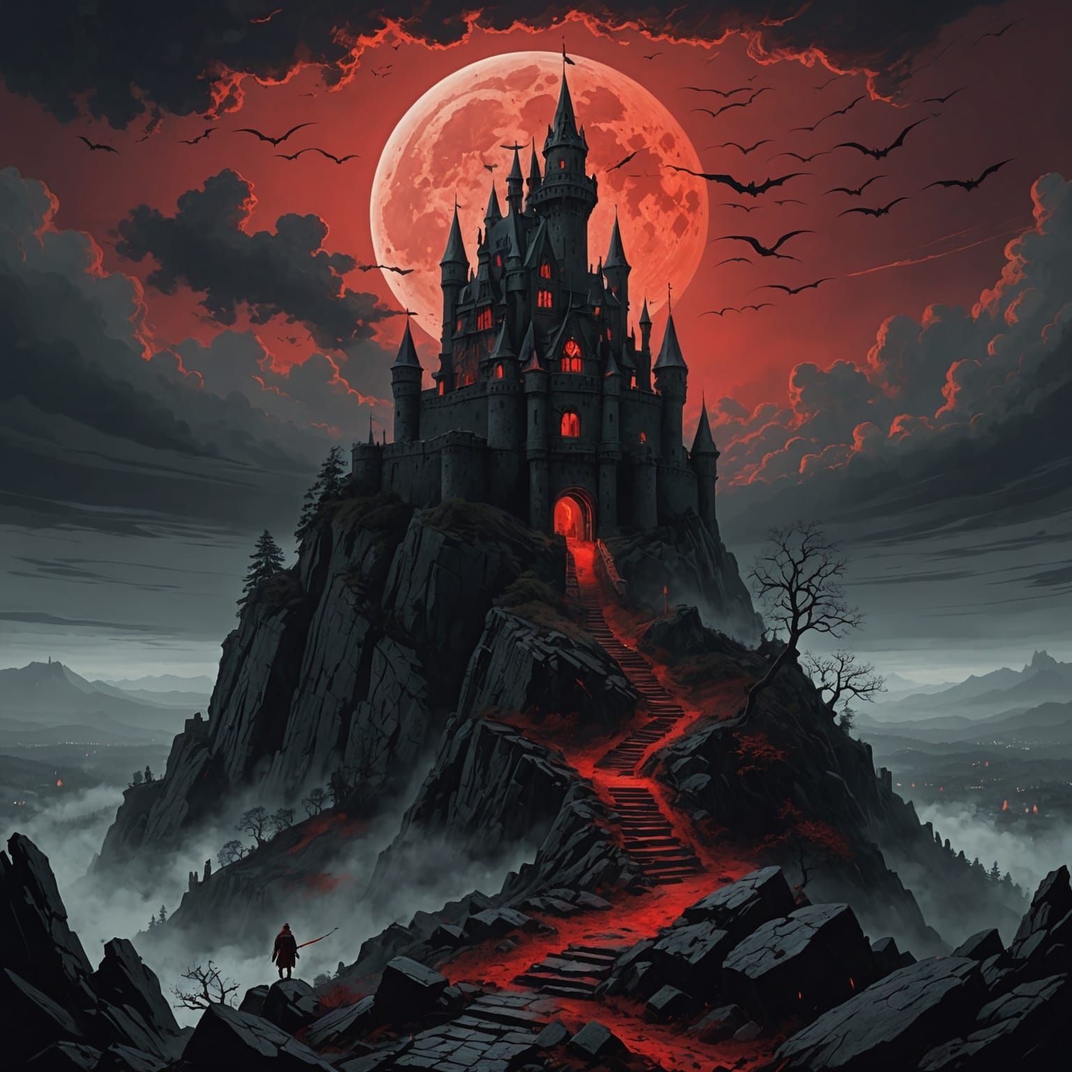 Haunted Castle Reaching for a Blood Moon
