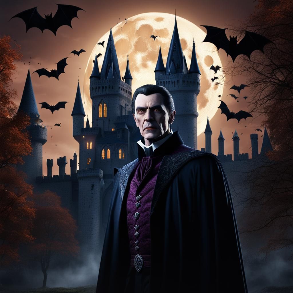 Count Dracula's Gothic Castle Under Full Moon