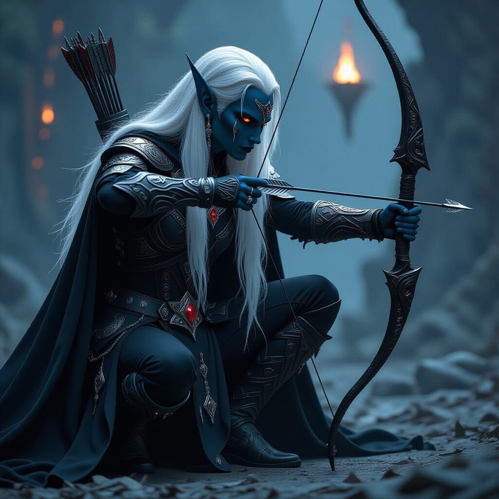 Dark Elf Warrior Readying an Arrow
