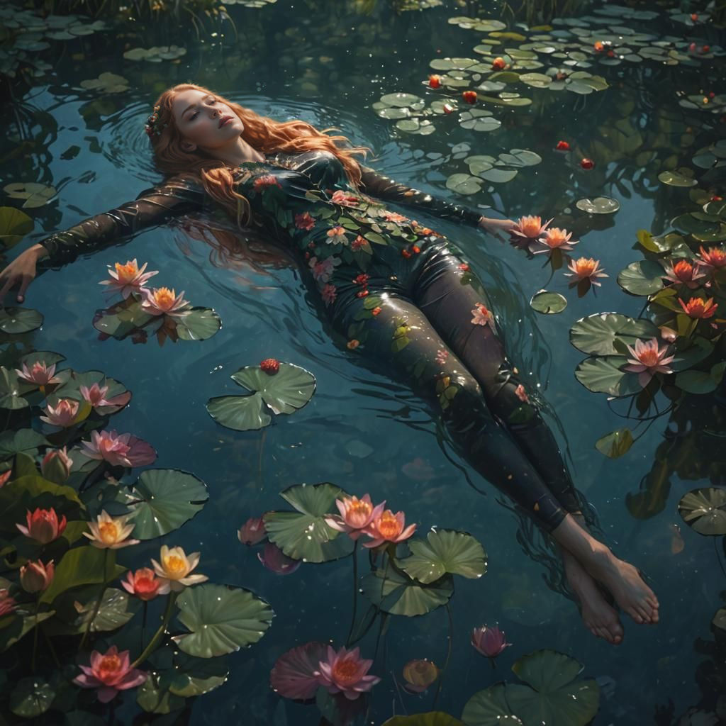 Ethereal Goddess Emerging from Floral Waters