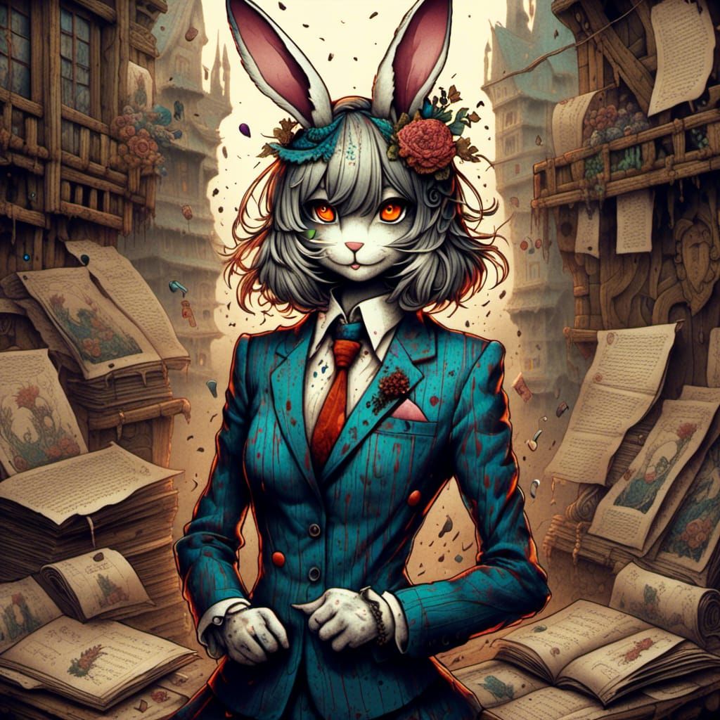 Anthropomorphic Bunnygirl in Vintage Suit Digital Painting