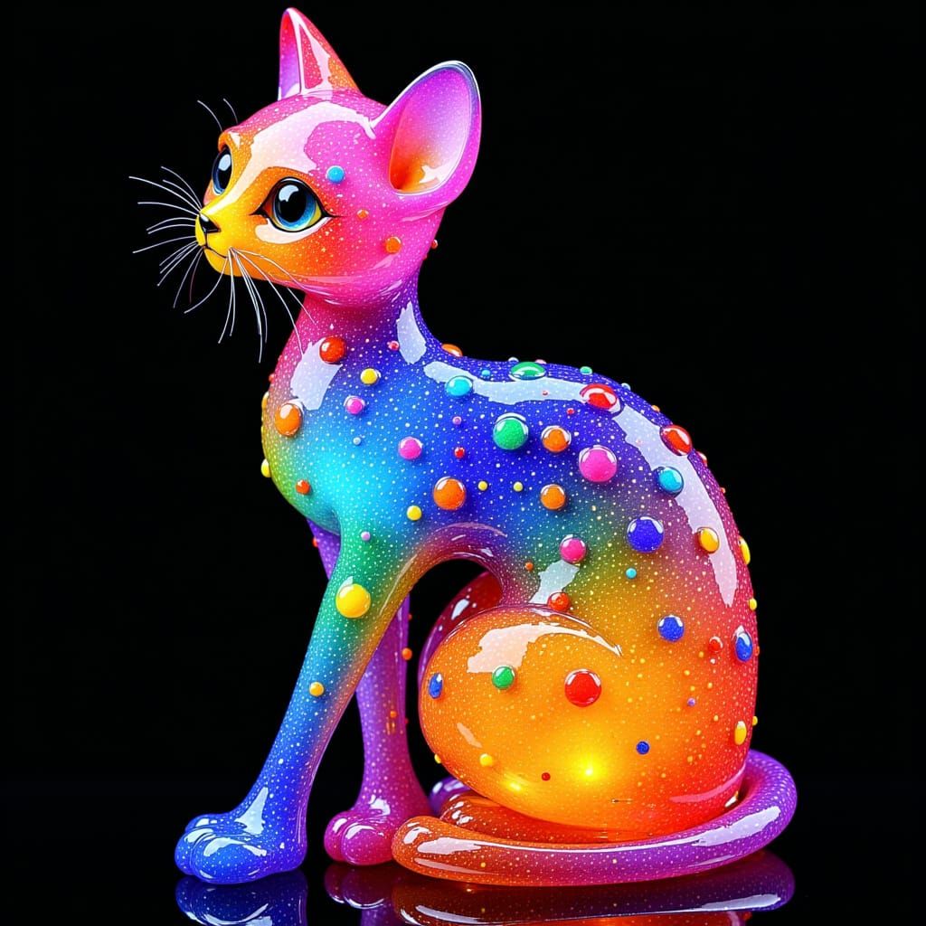 Radiant Polka Dot Cat: A Lampwork Glass Sculpture