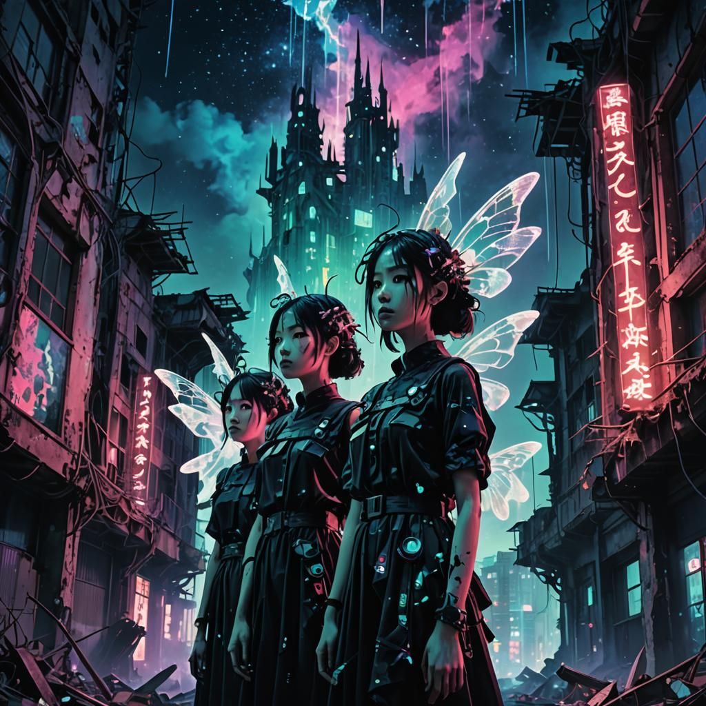 Fairies in Cyberpunk Ruins: Surreal Glitch Art