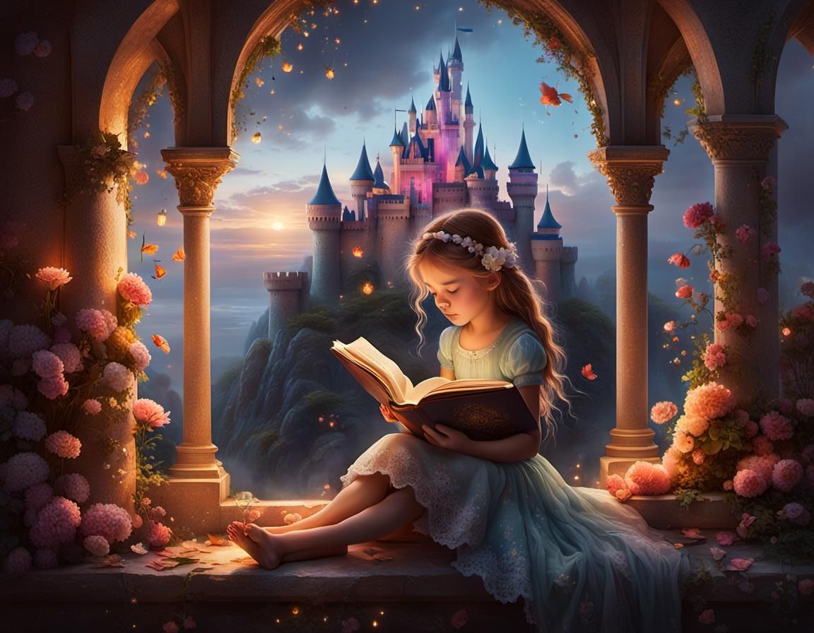 Fairytale Castle Emerges for Girl Reading Book