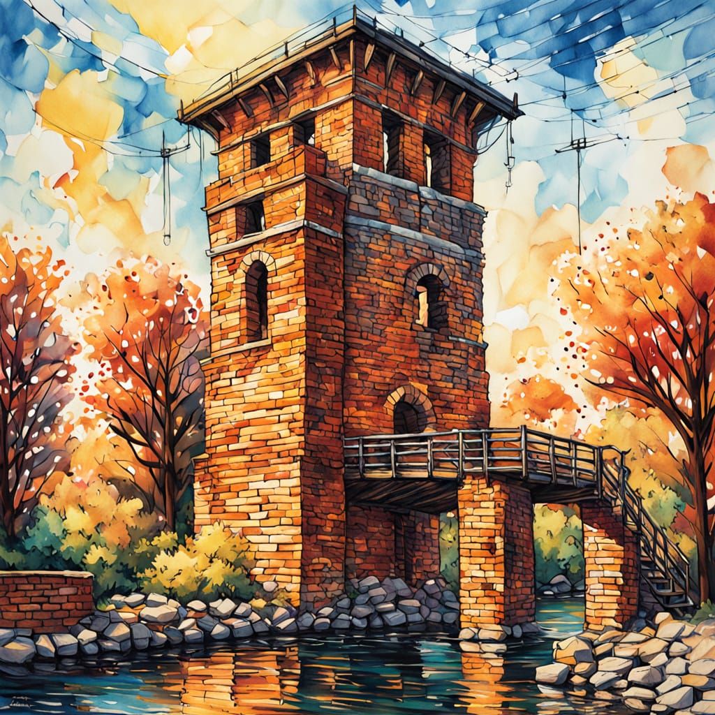 Tower of Bricks and Wood in Impressionist Style