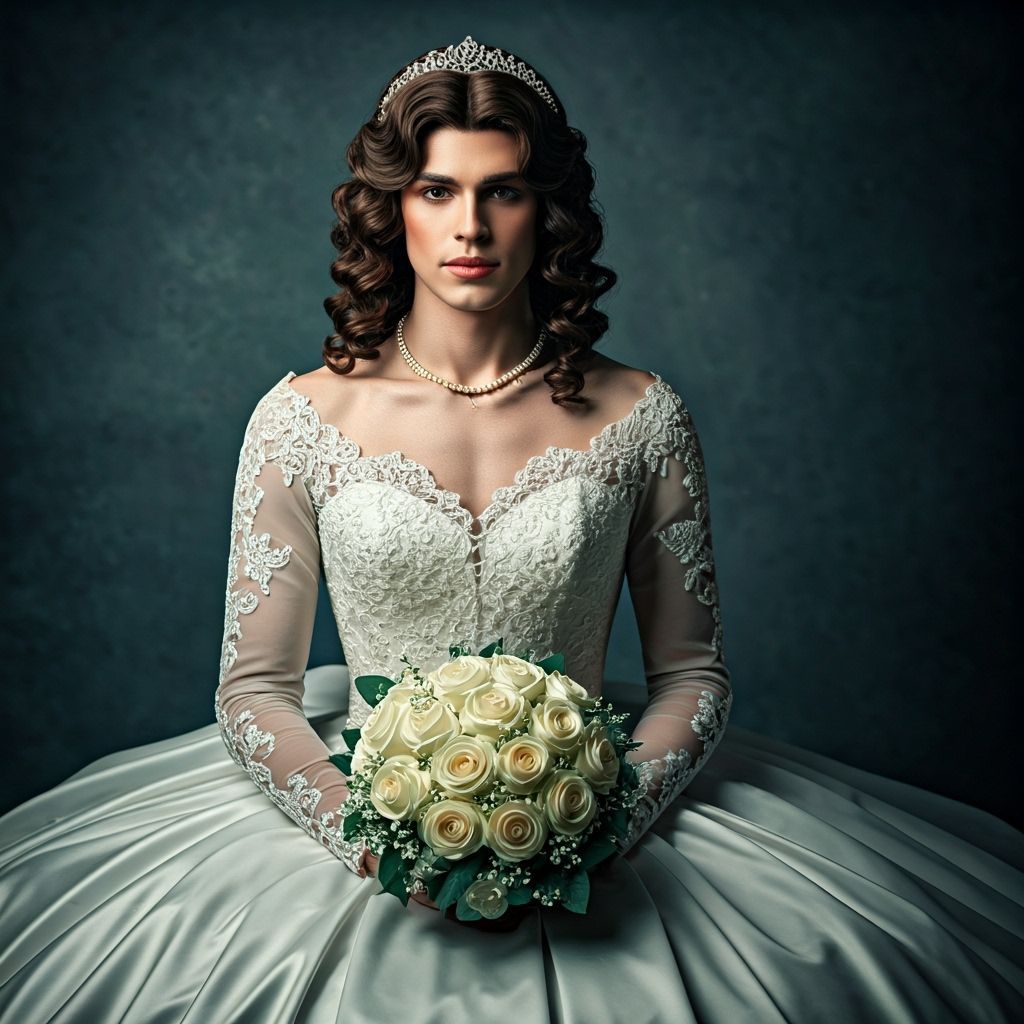 Masculine Bride Embodies Elegance in Classic Gown