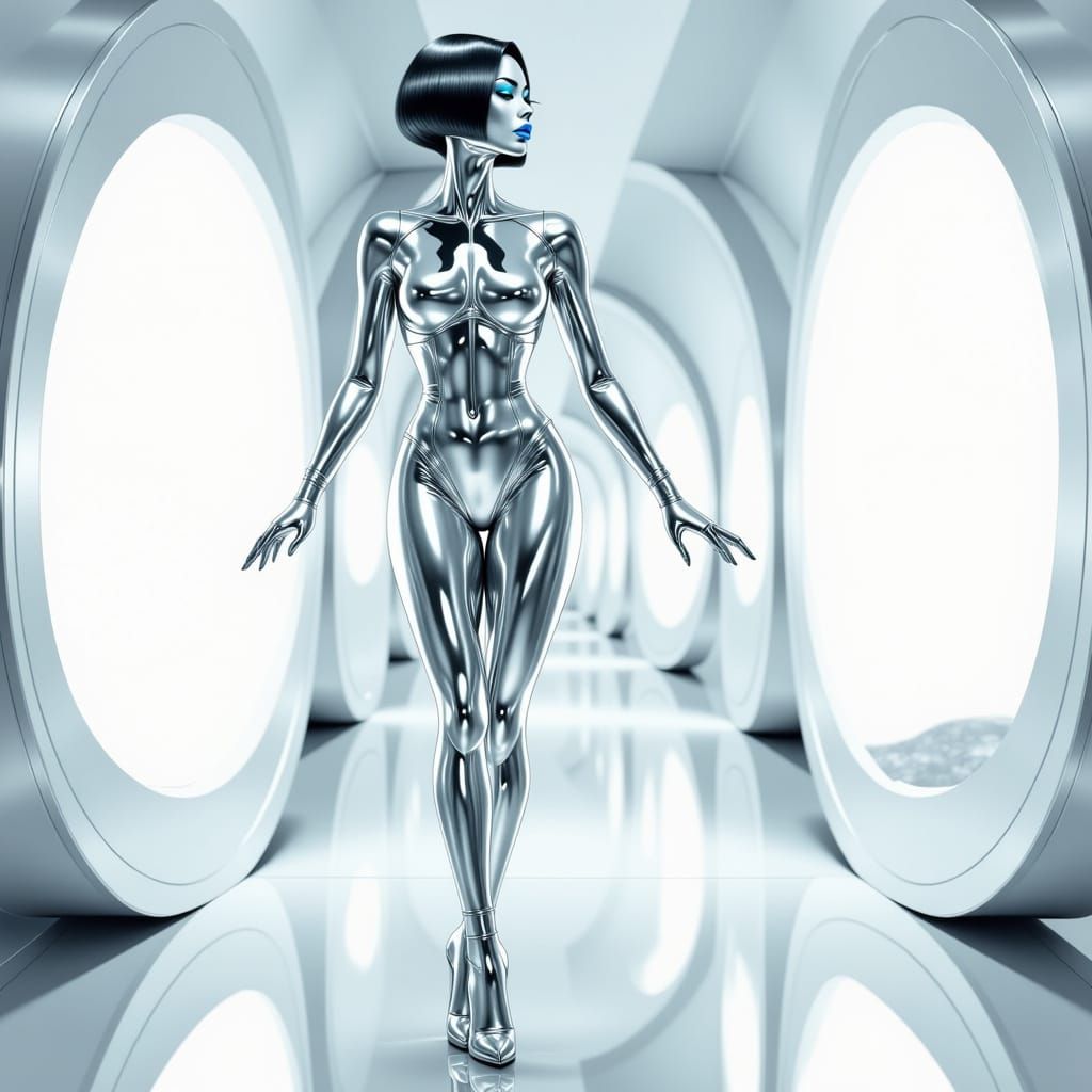 Cyberpunk Robot Goddess in Chrome and Blue