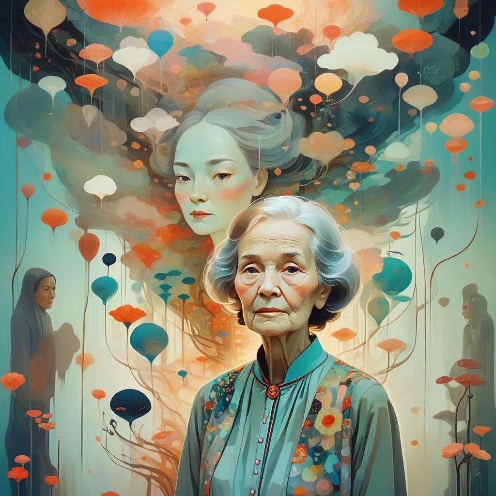 Surreal Ancestral Portrait of Woman with Glowing Tattoos