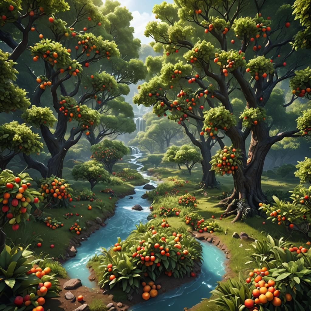 Milk River with Fruit Trees: Fantasy Concept Art