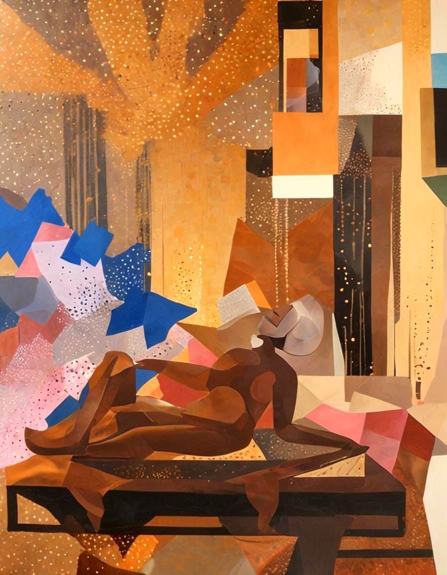 Reclining Woman in Pointillist Art Deco Style