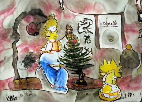 Lisa Simpson Meditating: Sumi-e Ink Wash Painting