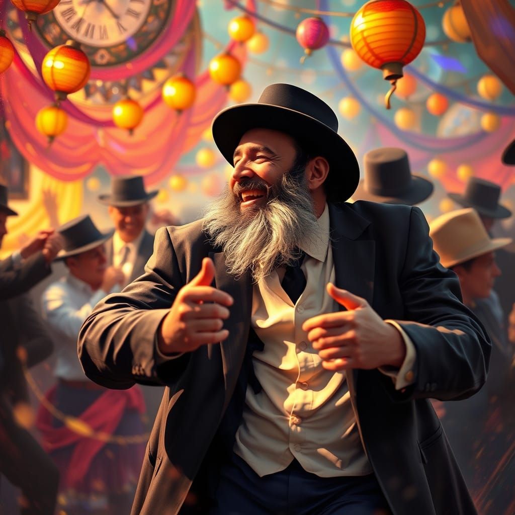 Ethereal Hasidic Dancer in a Whimsical Realm