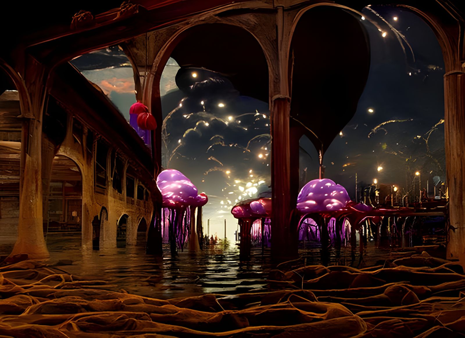 Trogir and Purple Jellyfish in Sci-Fi Fantasy Style