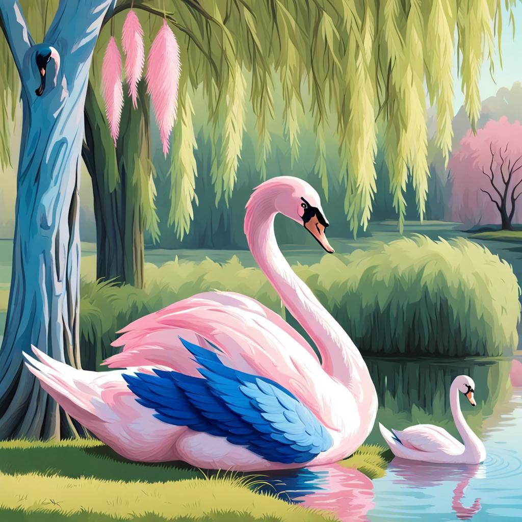 Pink and Blue Swan by Willow Tree