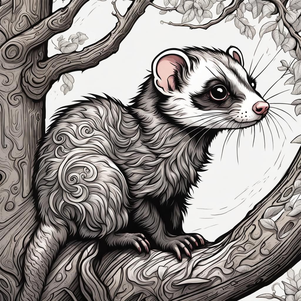 Ornate Ferret Portrait in Graphic Novel Style