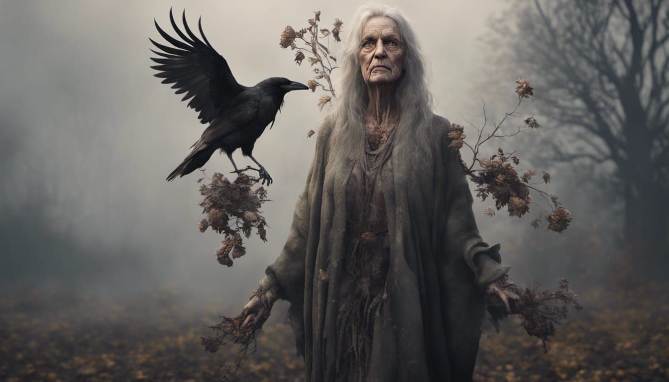 Intricate Portrait of Woman with Flowers in Fog