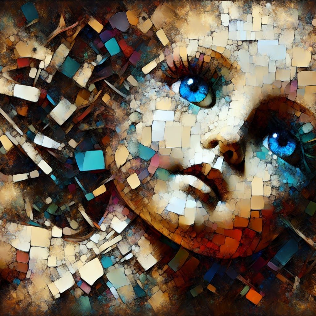 Fractured Porcelain Doll in Abstract Painterly Realism